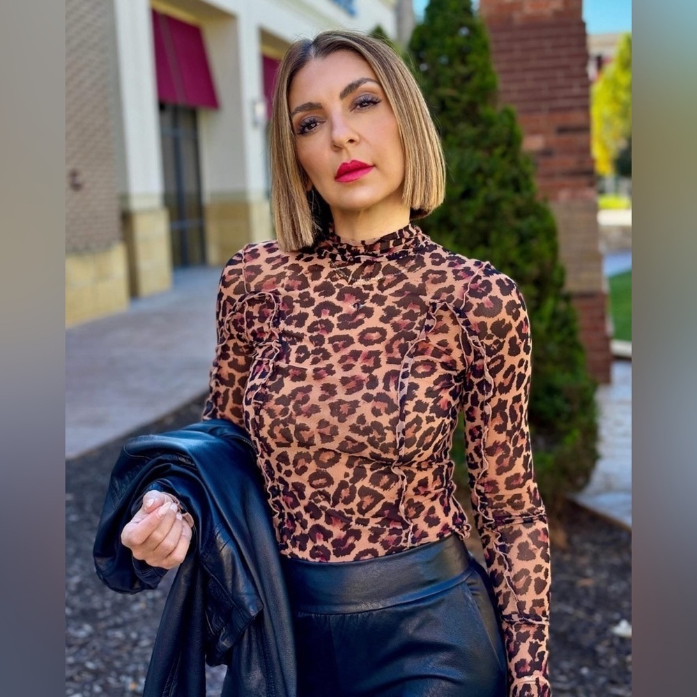 NWT Free People Charli Leopard Print Mesh Top